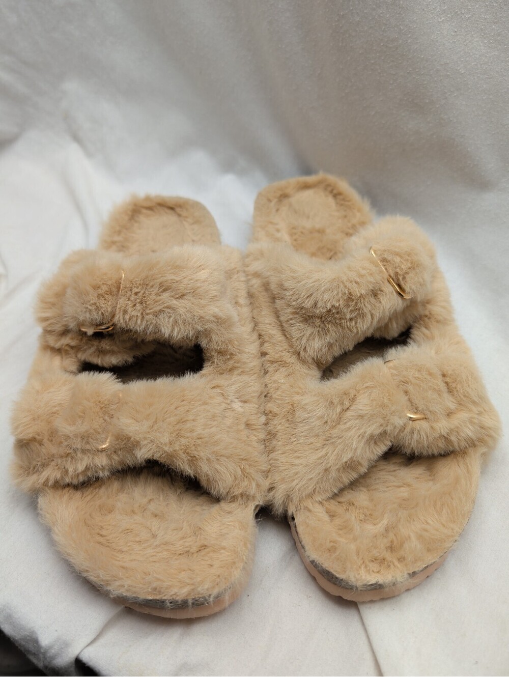 FITORY Womens Open Toe Slipper with Cozy Lining,Faux Rabbit Fur Cork Slide sz 11